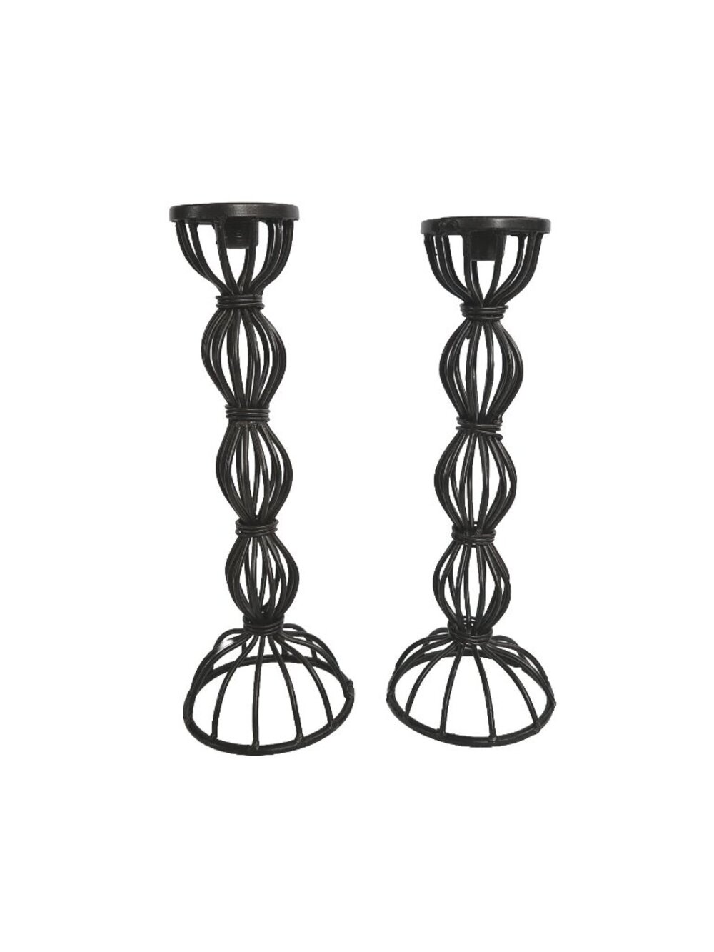 Black Wrought Iron Taper Candle Holder Pair Vtg Candlestick Candleholders 10.75"